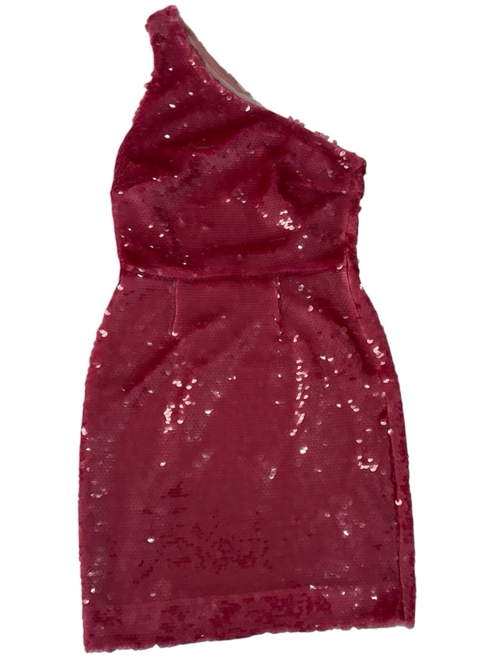 One-Shoulder Burgundy Sequin Cocktail Dress